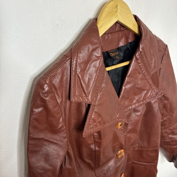 Vintage Opera 70s Woman 13/14 (S) Brown Leather Jacket Belted - Picture 2 of 8